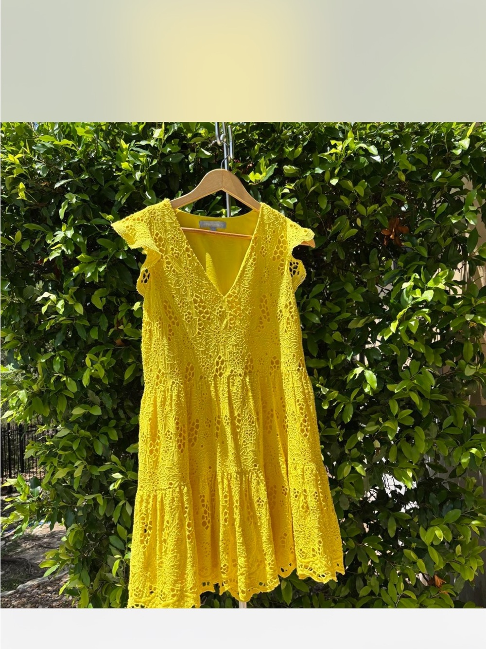 ANTONIO MELANI Bright Yellow Lace Tiered V-Neck Mini Dress